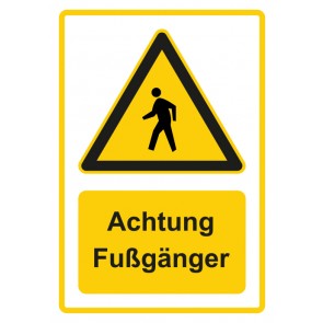 Schild Warnzeichen Piktogramm & Text deutsch · Hinweiszeichen Achtung Fußgänger · gelb
