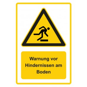 Aufkleber Warnzeichen Piktogramm & Text deutsch · Warnung vor Hindernissen am Boden · gelb