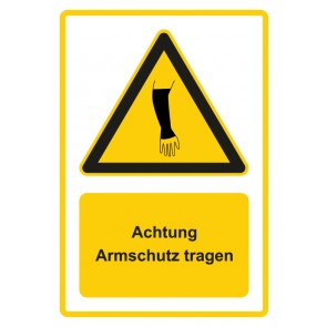 Aufkleber Warnzeichen Piktogramm & Text deutsch · Hinweiszeichen Achtung, Armschutz tragen · gelb | stark haftend