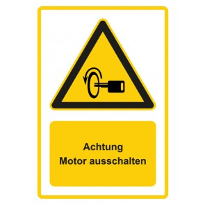 Schild Warnzeichen Piktogramm & Text deutsch · Hinweiszeichen Achtung, Motor ausschalten · gelb | selbstklebend