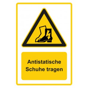 Schild Warnzeichen Piktogramm & Text deutsch · Hinweiszeichen Antistatische Schuhe tragen · gelb