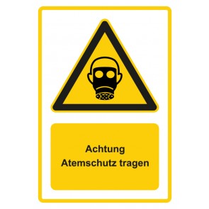 Schild Warnzeichen Piktogramm & Text deutsch · Hinweiszeichen Achtung, Atemschutz tragen · gelb | selbstklebend