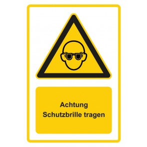 Schild Warnzeichen Piktogramm & Text deutsch · Hinweiszeichen Achtung, Schutzbrille tragen · gelb | selbstklebend