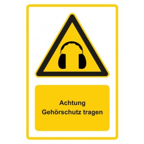 Schild Warnzeichen Piktogramm & Text deutsch · Hinweiszeichen Achtung, Gehörschutz tragen · gelb | selbstklebend