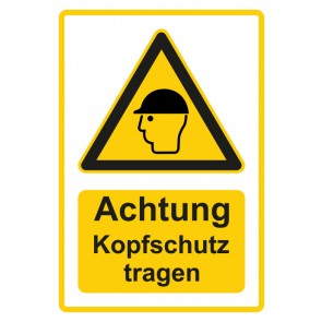Aufkleber Warnzeichen Piktogramm & Text deutsch · Hinweiszeichen Achtung, Kopfschutz tragen · gelb