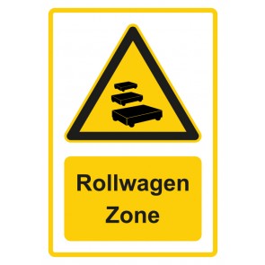 Schild Warnzeichen Piktogramm & Text deutsch · Hinweiszeichen Rollwagen Zone · gelb | selbstklebend