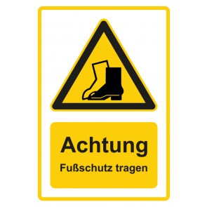 Schild Warnzeichen Piktogramm & Text deutsch · Hinweiszeichen Achtung, Fußschutz tragen · gelb | selbstklebend