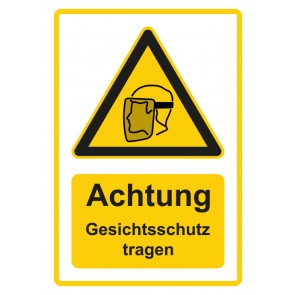Aufkleber Warnzeichen Piktogramm & Text deutsch · Hinweiszeichen Achtung, Gesichtsschutz tragen · gelb | stark haftend