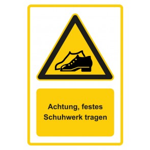Magnetschild Warnzeichen Piktogramm & Text deutsch · Hinweiszeichen Achtung, festes Schuhwerk tragen · gelb