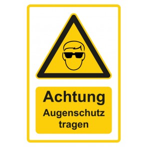 Aufkleber Warnzeichen Piktogramm & Text deutsch · Hinweiszeichen Achtung, Augenschutz tragen · gelb | stark haftend