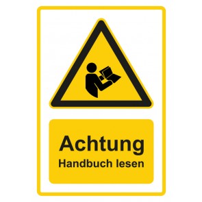 Aufkleber Warnzeichen Piktogramm & Text deutsch · Hinweiszeichen Achtung, Handbuch lesen · gelb