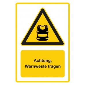 Schild Warnzeichen Piktogramm & Text deutsch · Hinweiszeichen Achtung, Warnweste tragen · gelb | selbstklebend