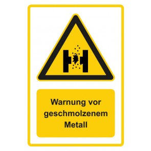 Schild Warnzeichen Piktogramm & Text deutsch · Warnung vor geschmolzenem Metall · gelb | selbstklebend