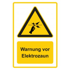 Schild Warnzeichen Piktogramm & Text deutsch · Warnung vor Elektrozaun · gelb