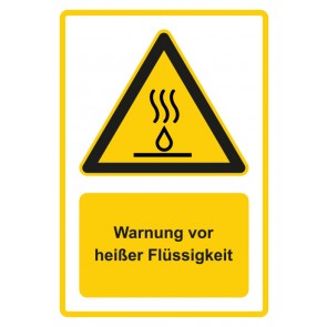 Schild Warnzeichen Piktogramm & Text deutsch · Warnung vor heißer Flüssigkeit · gelb | selbstklebend