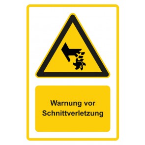 Schild Warnzeichen Piktogramm & Text deutsch · Warnung vor Schnittverletzung · gelb