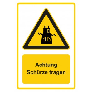 Aufkleber Warnzeichen Piktogramm & Text deutsch · Hinweiszeichen Achtung Schürze tragen · gelb