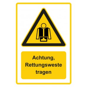 Aufkleber Warnzeichen Piktogramm & Text deutsch · Hinweiszeichen Achtung, Rettungsweste tragen · gelb | stark haftend