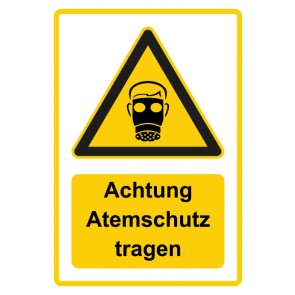 Schild Warnzeichen Piktogramm & Text deutsch · Hinweiszeichen Achtung Atemschutz tragen · gelb