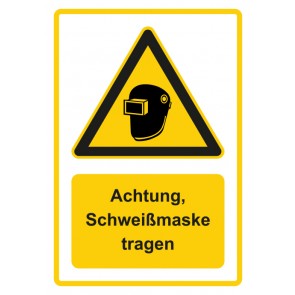 Magnetschild Warnzeichen Piktogramm & Text deutsch · Hinweiszeichen Achtung, Schweißmaske tragen · gelb