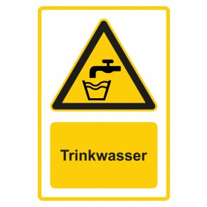 Magnetschild Warnzeichen Piktogramm & Text deutsch · Hinweiszeichen Trinkwasser · gelb