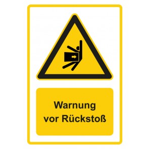 Aufkleber Warnzeichen Piktogramm & Text deutsch · Warnung vor Rückstoß · gelb