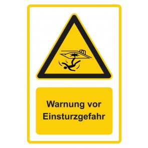 Schild Warnzeichen Piktogramm & Text deutsch · Warnung vor Einsturzgefahr · gelb