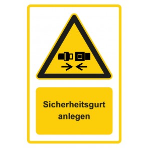 Schild Warnzeichen Piktogramm & Text deutsch · Hinweiszeichen Sicherheitsgurt anlegen · gelb