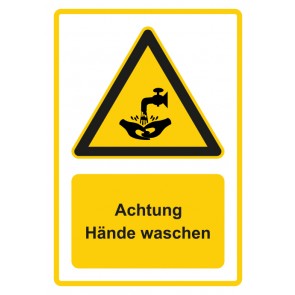 Schild Warnzeichen Piktogramm & Text deutsch · Hinweiszeichen Hinweiszeichen Achtung, Hände waschen · gelb | selbstklebend