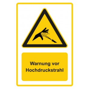 Schild Warnzeichen Piktogramm & Text deutsch · Warnung vor Hochdruckstrahl · gelb | selbstklebend