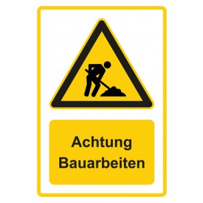Aufkleber Warnzeichen Piktogramm & Text deutsch · Hinweiszeichen Achtung Bauarbeiten · gelb | stark haftend