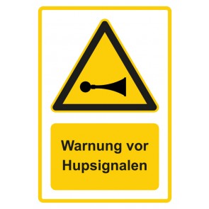 Aufkleber Warnzeichen Piktogramm & Text deutsch · Warnung vor Hupsignalen · gelb