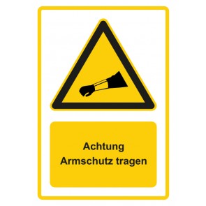 Aufkleber Warnzeichen Piktogramm & Text deutsch · Hinweiszeichen Achtung, Armschutz tragen · gelb