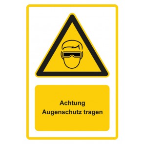 Schild Warnzeichen Piktogramm & Text deutsch · Hinweiszeichen Achtung, Augenschutz tragen · gelb | selbstklebend