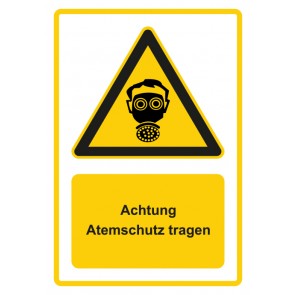Aufkleber Warnzeichen Piktogramm & Text deutsch · Hinweiszeichen Achtung, Atemschutz tragen · gelb | stark haftend