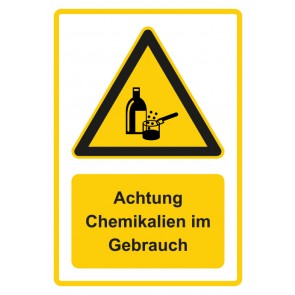 Aufkleber Warnzeichen Piktogramm & Text deutsch · Hinweiszeichen Achtung Chemikalien im Gebrauch · gelb | stark haftend
