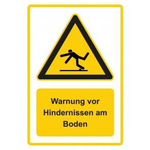 Schild Warnzeichen Piktogramm & Text deutsch · Warnung vor Hindernissen am Boden · gelb | selbstklebend