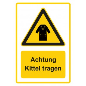 Schild Warnzeichen Piktogramm & Text deutsch · Hinweiszeichen Achtung Kittel tragen · gelb