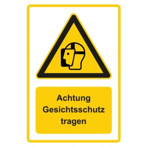 Schild Warnzeichen Piktogramm & Text deutsch · Hinweiszeichen Achtung Gesichtsschutz tragen · gelb | selbstklebend