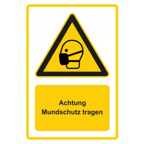 Aufkleber Warnzeichen Piktogramm & Text deutsch · Hinweiszeichen Achtung, Mundschutz tragen · gelb | stark haftend