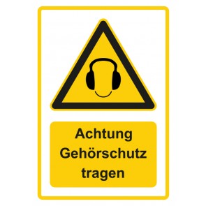Aufkleber Warnzeichen Piktogramm & Text deutsch · Hinweiszeichen Achtung, Gehörschutz tragen · gelb | stark haftend