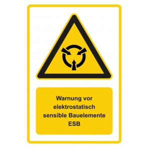 Magnetschild Warnzeichen Piktogramm & Text deutsch · Warnung vor elektrostatisch sensible Bauelemente ESB · gelb