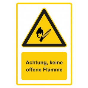 Aufkleber Warnzeichen Piktogramm & Text deutsch · Hinweiszeichen Achtung, keine offene Flamme · gelb