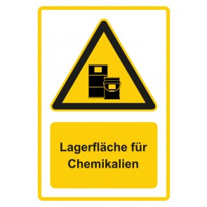 Aufkleber Warnzeichen Piktogramm & Text deutsch · Hinweiszeichen Lagerfläche für Chemikalien · gelb | stark haftend