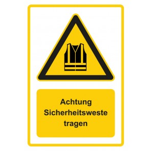 Aufkleber Warnzeichen Piktogramm & Text deutsch · Hinweiszeichen Achtung, Sicherheitsweste tragen · gelb | stark haftend