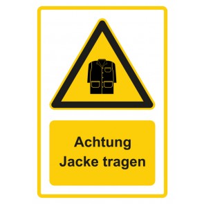Aufkleber Warnzeichen Piktogramm & Text deutsch · Hinweiszeichen Achtung, Jacke tragen · gelb | stark haftend
