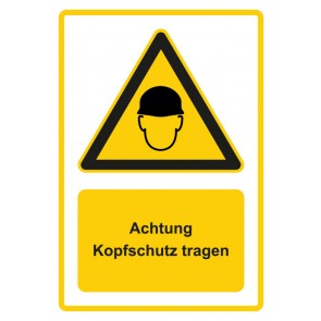 Schild Warnzeichen Piktogramm & Text deutsch · Hinweiszeichen Achtung Kopfschutz tragen · gelb | selbstklebend