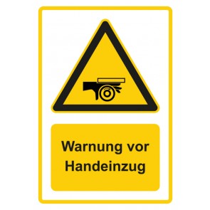 Aufkleber Warnzeichen Piktogramm & Text deutsch · Warnung vor Handeinzug · gelb | stark haftend