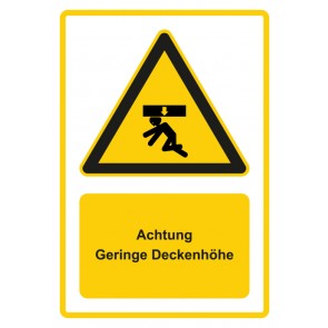 Schild Warnzeichen Piktogramm & Text deutsch · Hinweiszeichen Geringe Deckenhöhe · gelb