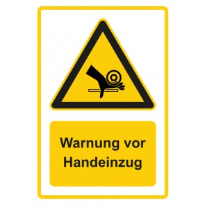 Aufkleber Warnzeichen Piktogramm & Text deutsch · Warnung vor Handeinzug · gelb